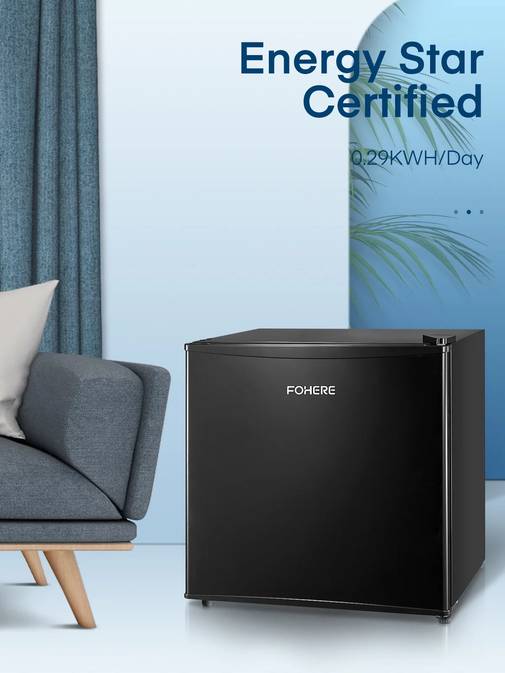 FOHERE 1.6 Cu. Ft Refrigerator with Top Freezer, Single Door, 46L Capacity, Black