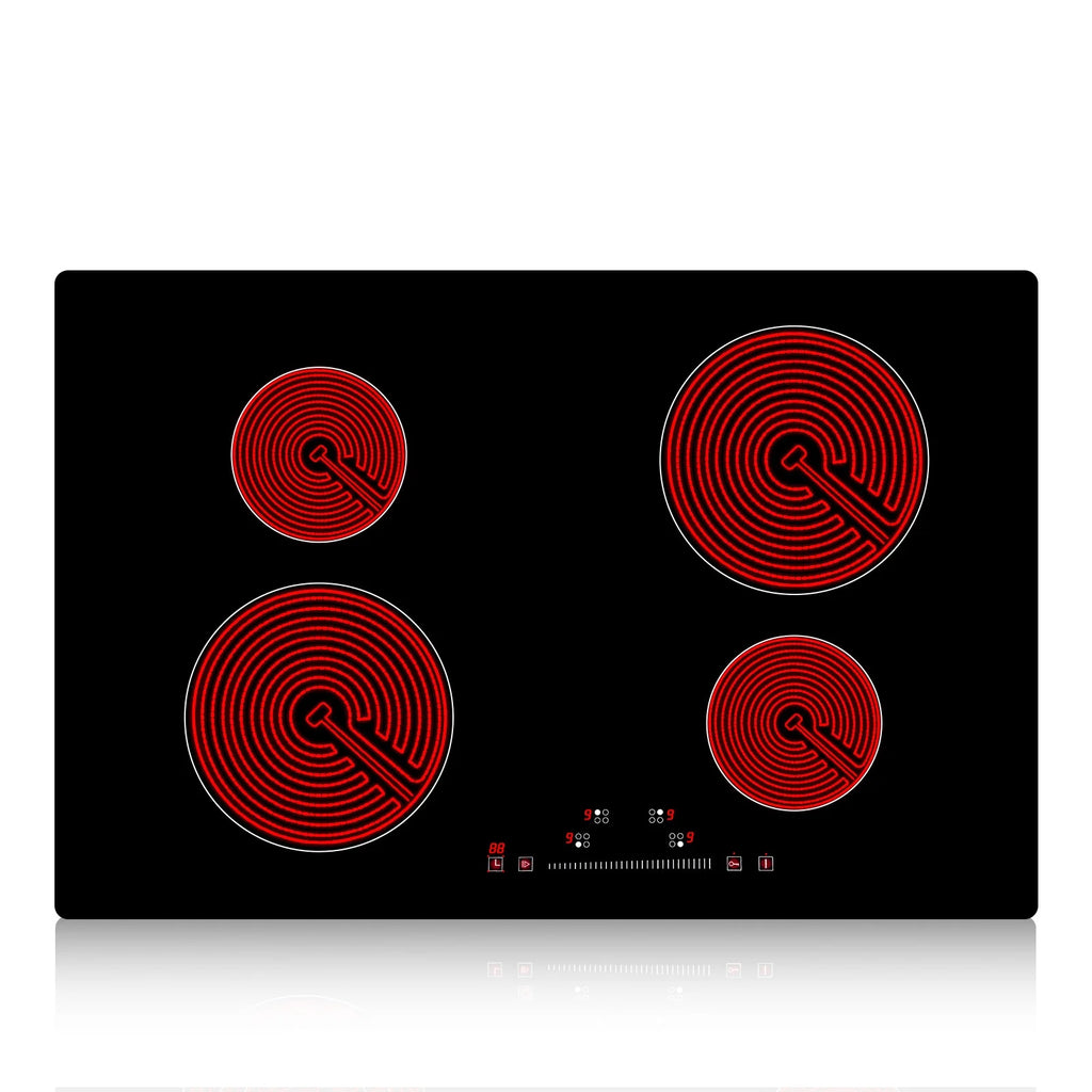 KFFKFF Electric Ceramic Cooktop, 23" 6000W 4 Burners Built-in Countertop Burners Cooker Touch Sensor Control, Overheat Protection, Child Lock, 220-240V (NO Plug)