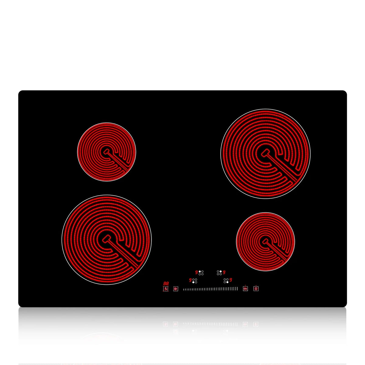 KFFKFF Electric Ceramic Cooktop, 23" 6000W 4 Burners Built-in Countertop Burners Cooker Touch Sensor Control, Overheat Protection, Child Lock, 220-240V (NO Plug)