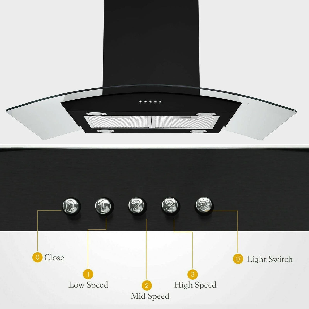 "Joeaonz 30"" Island Mount Range Hood, Stainless Steel, LED Bulbs, Easy-Clean Filters, 120V"