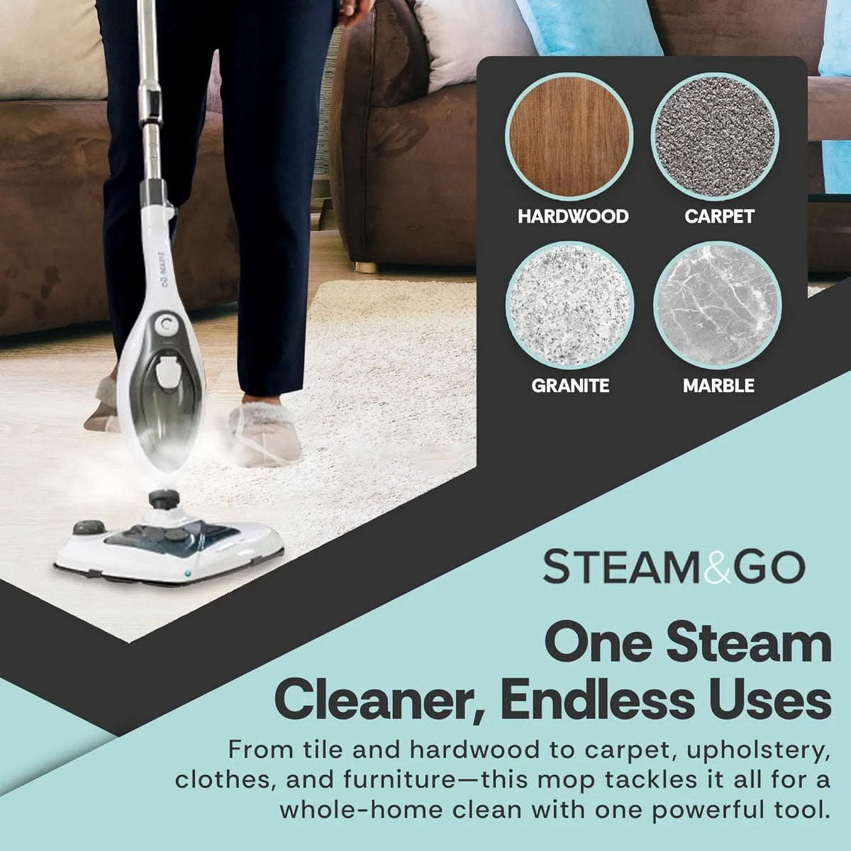Steam & Go 10-in-1 Steam Cleaner with Detachable Base Steamer Mop Floor Cleaner