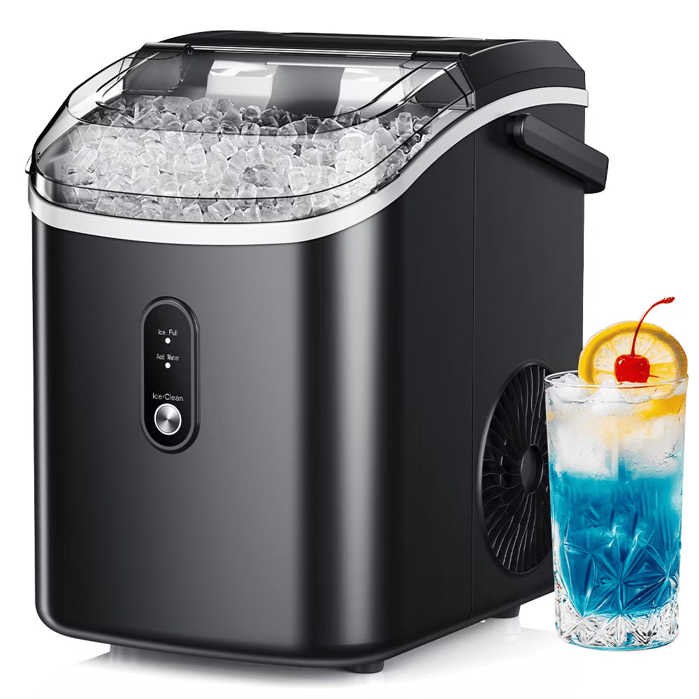 Simzlife Nugget Ice Maker Countertop, 34.9lbs per Day Chewable Pebble Nugget Ice Machine with Touch Screen for Home, Kitchen, Office, Stainless Steel, Black