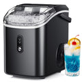 Simzlife Nugget Ice Maker Countertop, 34.9lbs per Day Chewable Pebble Nugget Ice Machine with Touch Screen for Home, Kitchen, Office, Stainless Steel, Black