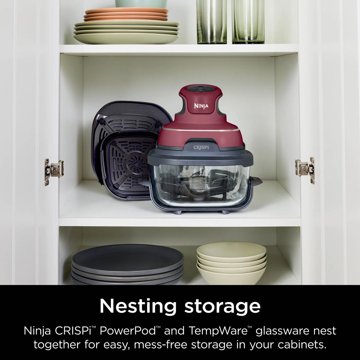 Ninja Crispi 3-in-1 Portable Glass Air Fryer Cooking System, 1500W, 4-Qt & 5-Cup TempWare Glass Containers with Storage Lids, Microwave, Freezer & Dishwasher Safe, White, FN100WH