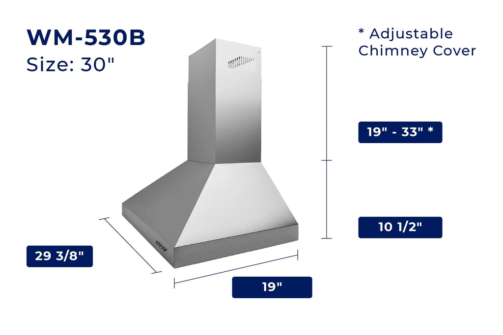 Hauslane Chef Series Base Model WM-530 30" Convertible Wall Mount Chimney Range Hood 120V in Matte White