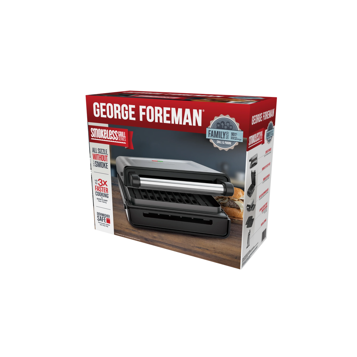 Open Box George Foreman 4�C6 Serving Electric Indoor Grill, Contact Smokeless Grilling with Removable Plates and Drip Tray, Stainless Steel Housing