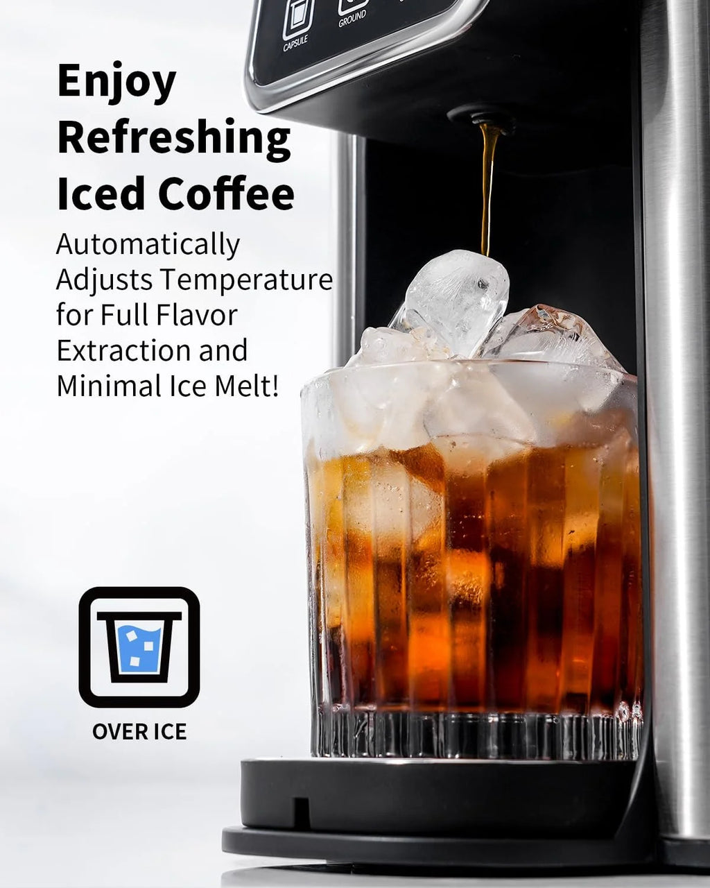 Hot & Iced Coffee Maker, Single Serve Coffee Maker for K Cup and Grounds, 6-14 Oz Brew Sizes, 50 Oz Removable Water Tank, One Cup Coffee Machine