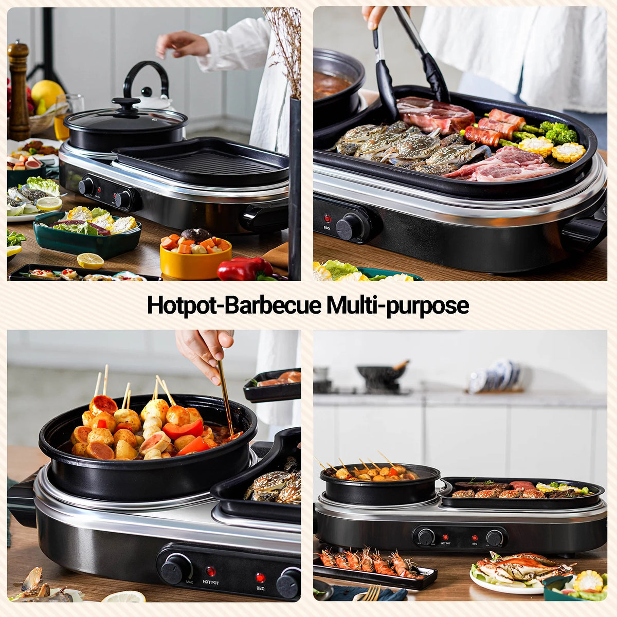 ZXMT 2 in 1 Electric Hot Pot with Grill Combo 2100W Indoor Griddle Dual Temperature Control Non-Stick Korean BBQ Shabu Pan