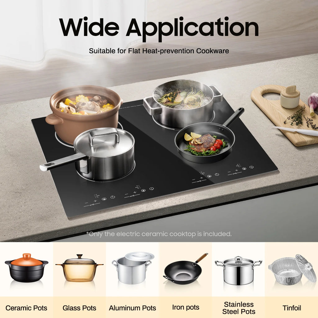 Peakora Electric Cooktop, Built-in Cooktop 3000W, Electric Stove Top with 4 Electric Burners, 9 Heating Level, Kid Safety Lock, Sensor Touch Control, 110V