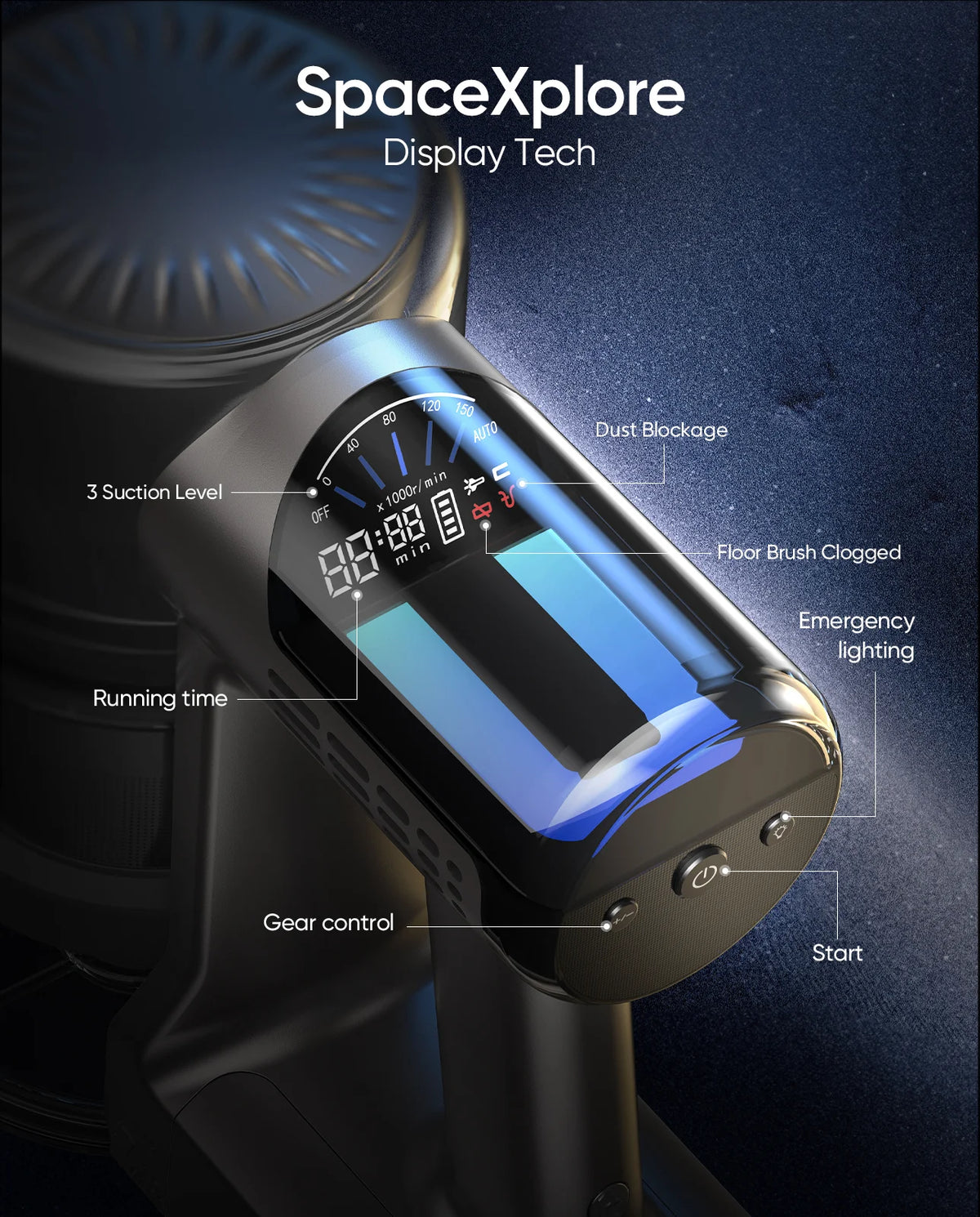 MOOSOO Stick Vacuum Cleaner 30Kpa Strong Suction with LED Curved Display, Portable Lightweight Vac for Hard Floor, Carpet, Pet Hair