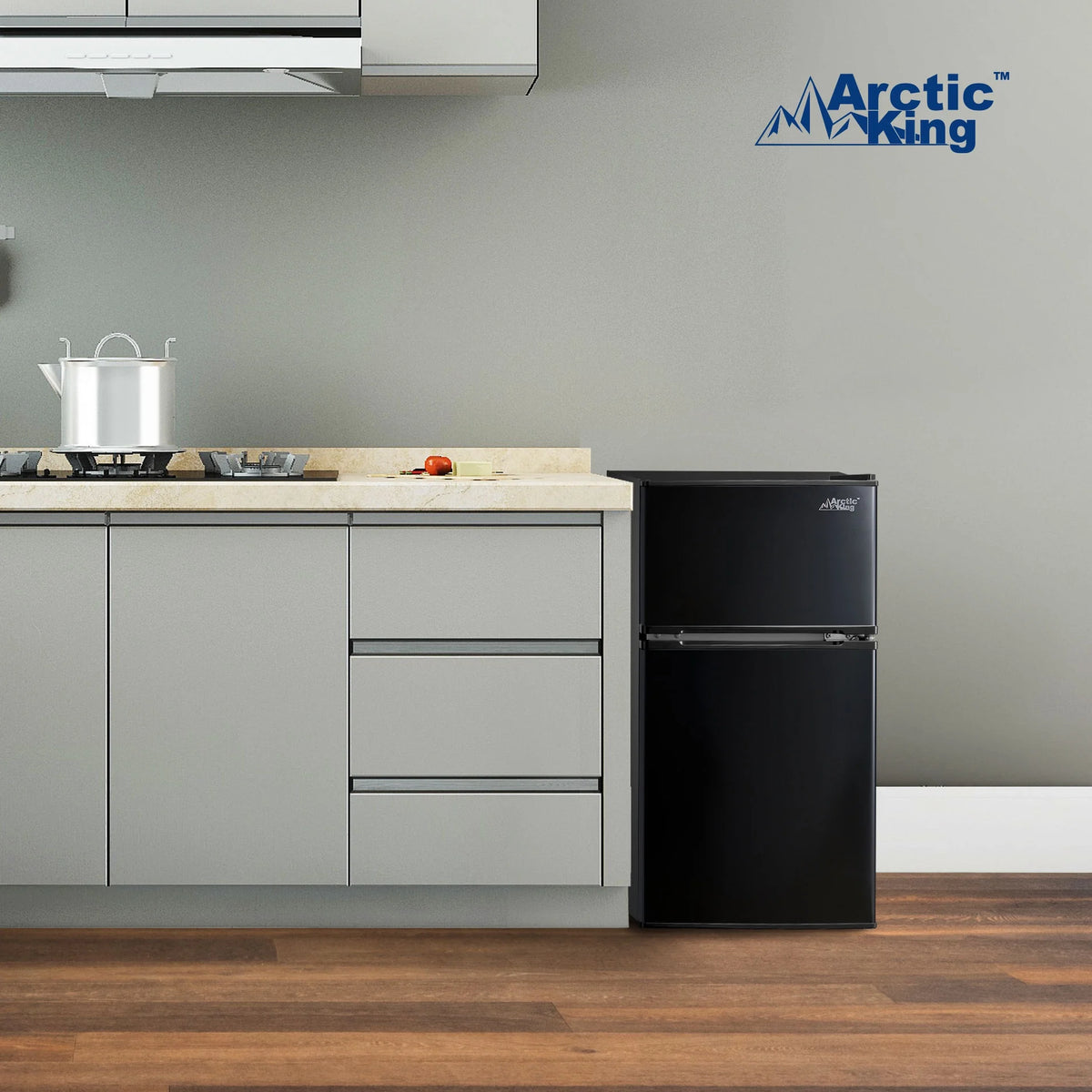 Arctic King 3.2 Cu ft Two Door Mini Fridge with Freezer, Stainless Steel, E-Star