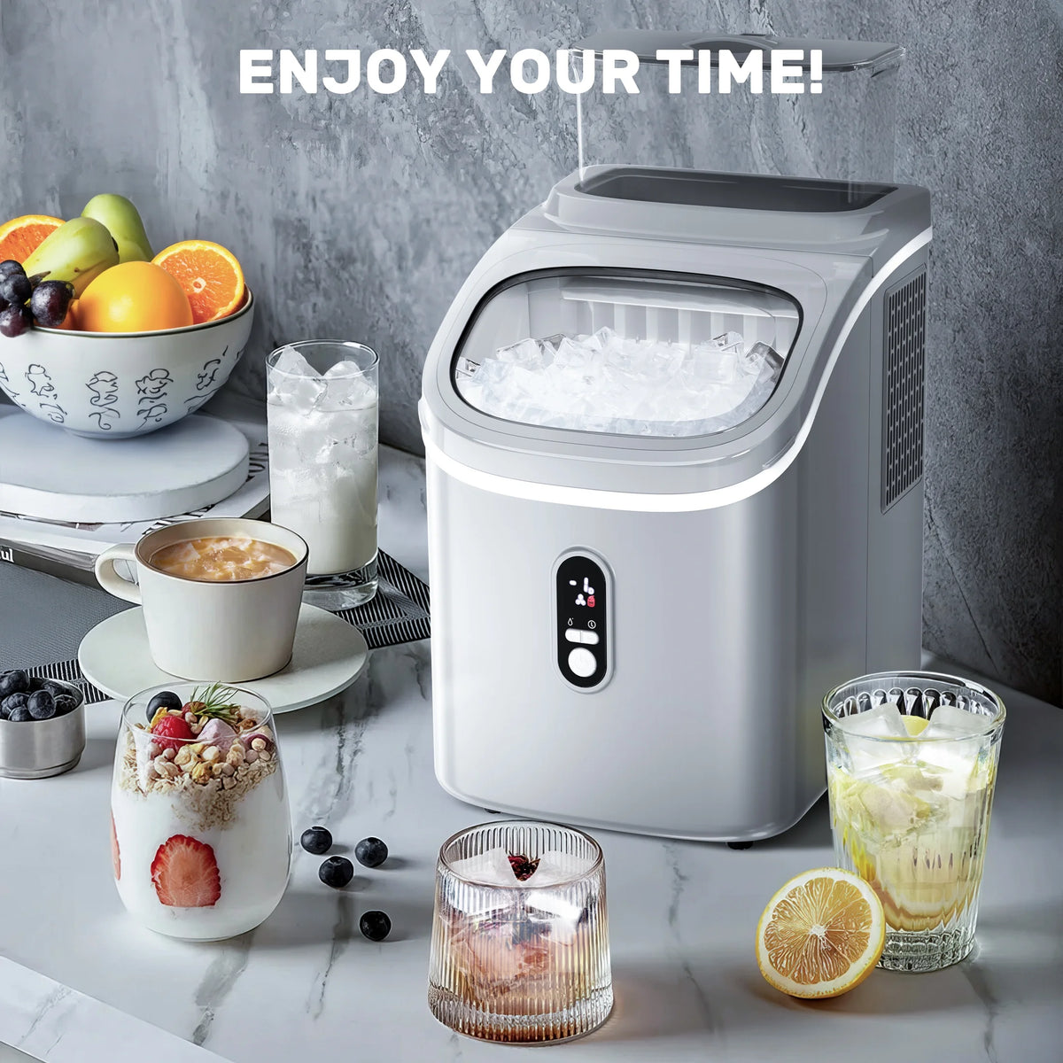 Auseo 45lbs/24H Ice Maker Countertop, 1.5+0.5L Large Water Tank, Cube Ice, Self-Cleaning,  24H Timer, Customizable Ice Making Time, Black