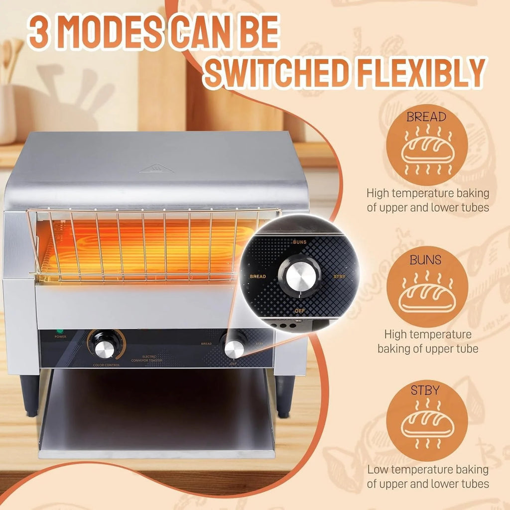 Ktaxon Commercial Conveyor Toaster, 150 Slices/Hour, 1300W, Front/Rear Outlet, Silver