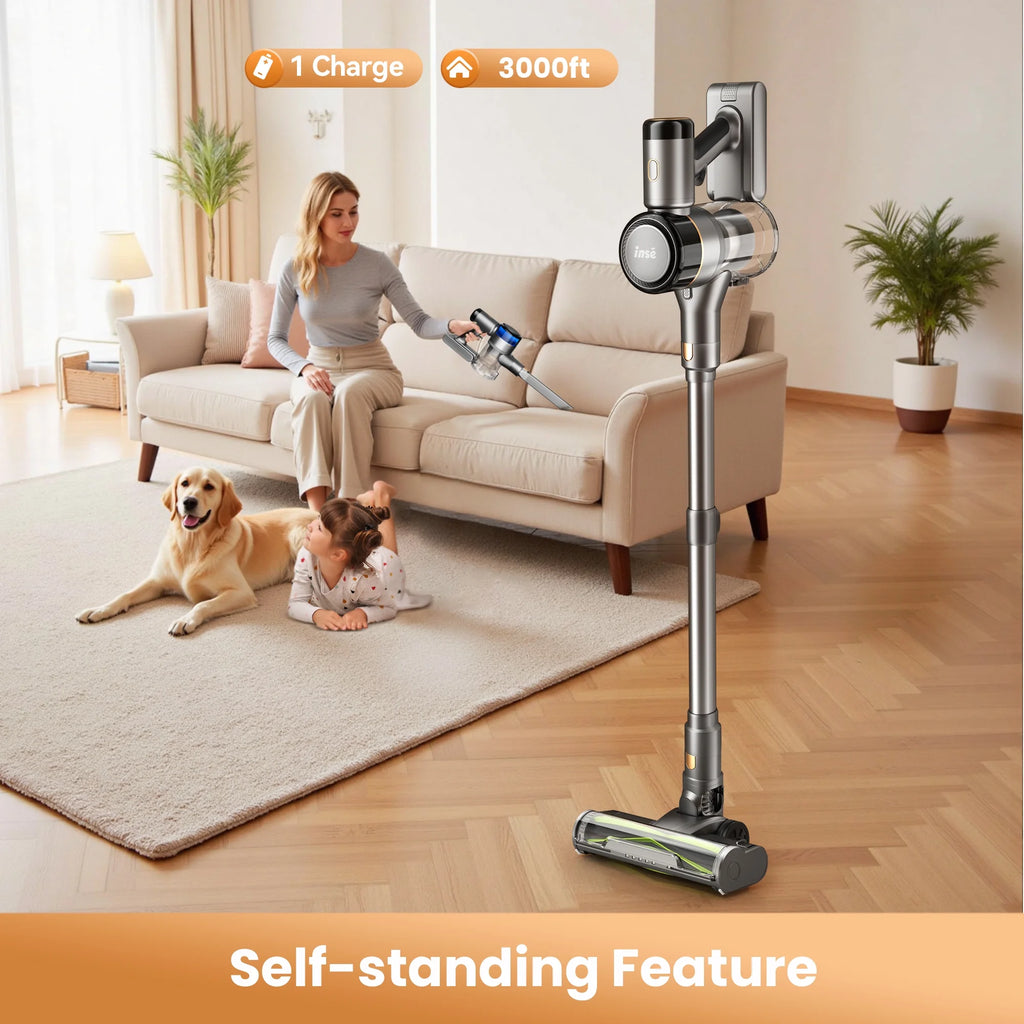 INSE Cordless Stick Vacuum Cleaner for Pet Hair Hard Floors Carpet, New S9X, 55 Mins Runtimes & 45 Kpa Powerful Suction