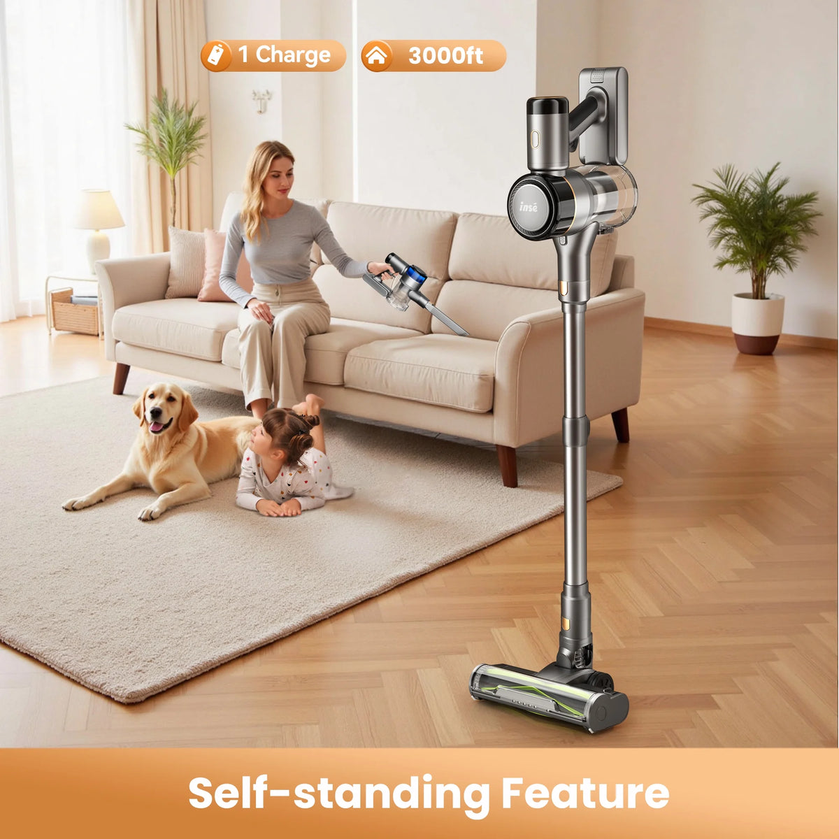 INSE Cordless Stick Vacuum Cleaner for Pet Hair Hard Floors Carpet, New S9X, 55 Mins Runtimes & 45 Kpa Powerful Suction