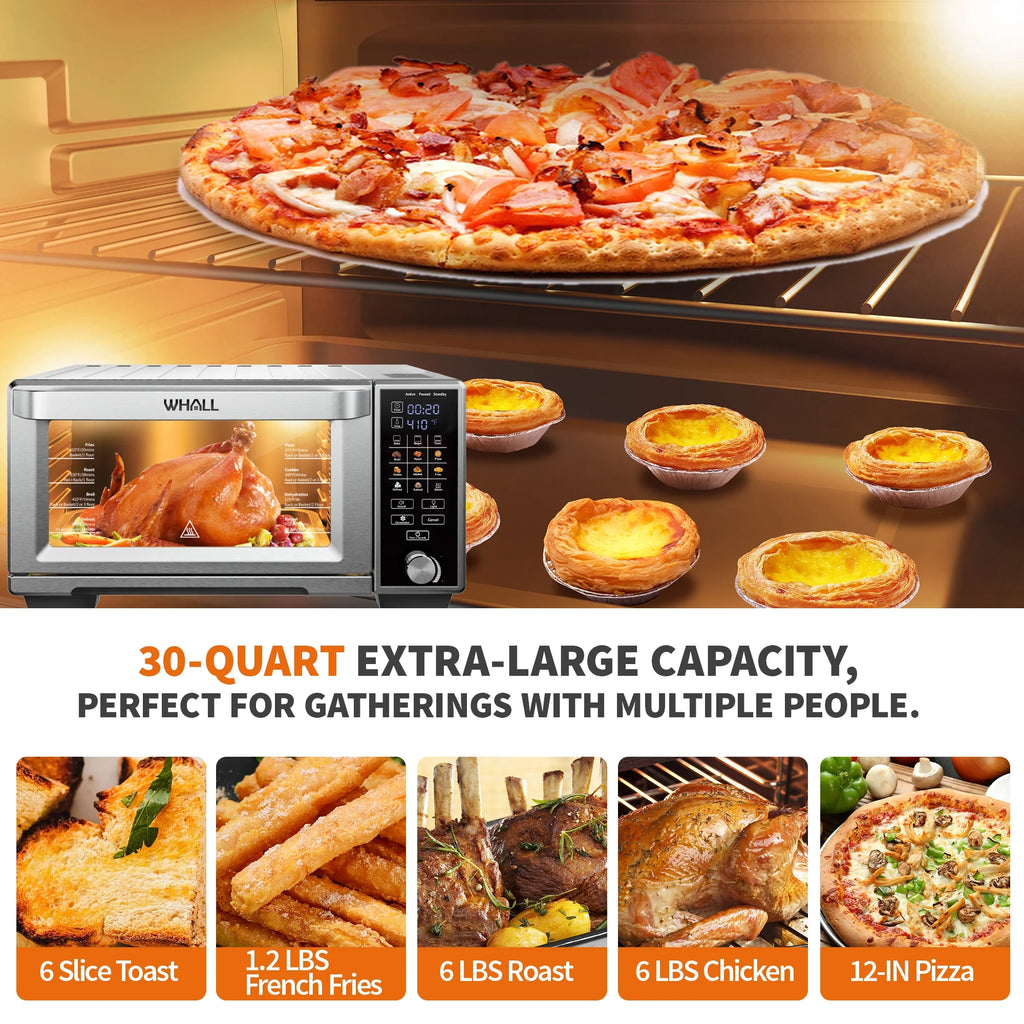 Whall 12QT Touchscreen Air Fryer Toaster Oven, 12 Pre-set Menus, Clear Window, Less Oil