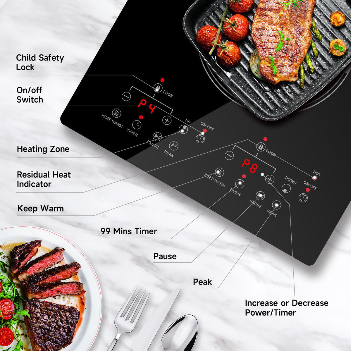 Nardea Two Burner Electric Cooktop 110V Plug in