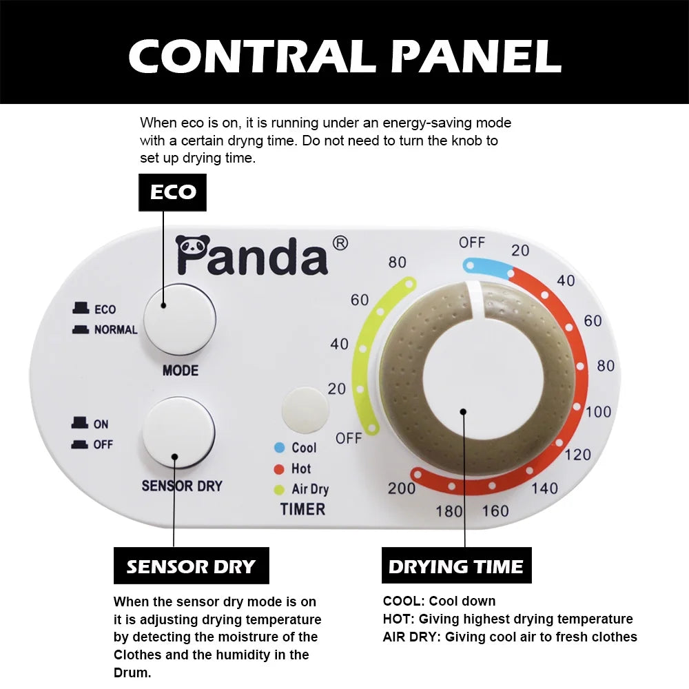 Panda 3.5 Cu.ft Compact Portable Electric Laundry Dryer PAN760SF, 13 Lbs Capacity,White and Black