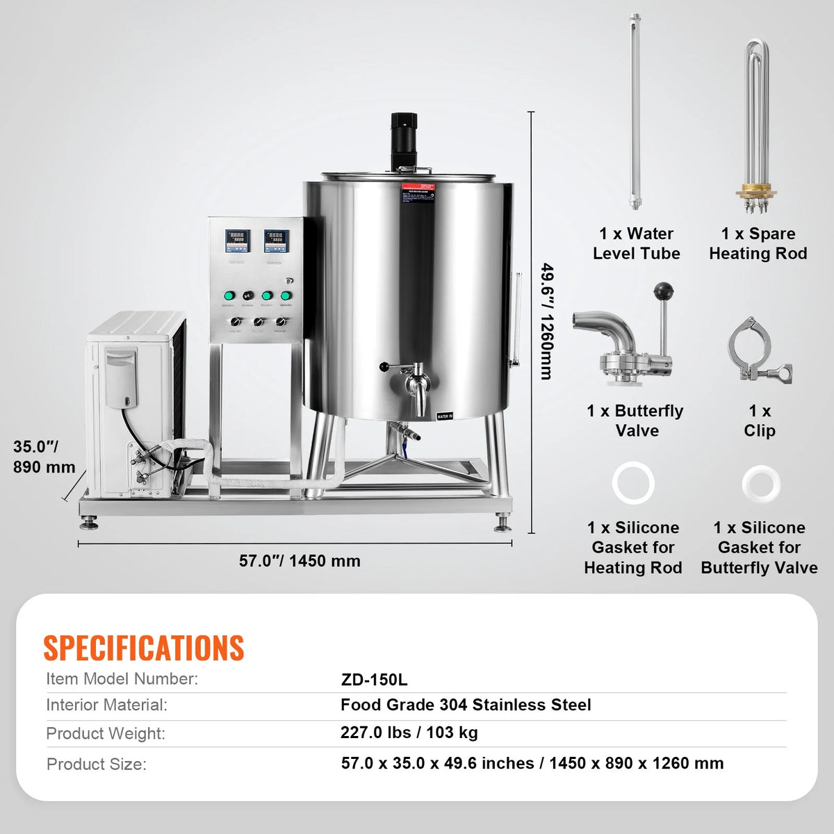 KFFKFF 150L Commercial Milk Pasteurization Machine Automatic Pasteurizer Ice Cream Juice Beer Pasteurizer with Cooling and Warming Function Stainless Steel