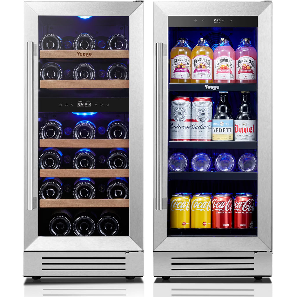 Yeego 30" Wine and Beverage Refrigerator,Two 15" Wine and Beverage Cooler Under Counter or Freestanding, Hold 33 Bottles and 80 Cans(Two Pack)