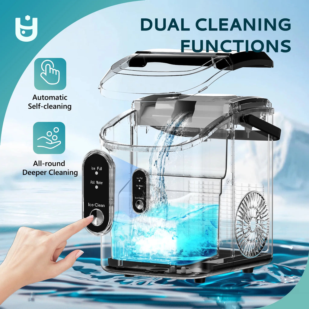 EUHOMY Nugget Ice Maker Countertop with Handle, Ready in 6 Mins, 34.5 lbs Per Day, Removable Top Cover, Auto-Cleaning, Black