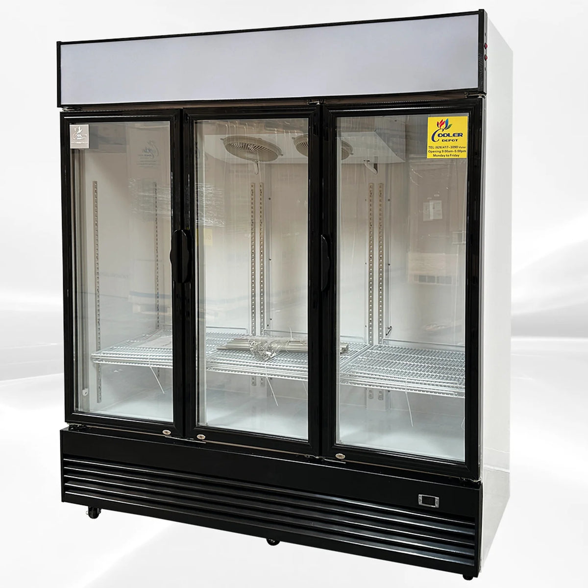 Commercial Merchandiser Refrigerator, 3 Glass Door, Beverage Cooler, 74" x 26" x 82", 62.5 Cu. Ft., NSF Certified