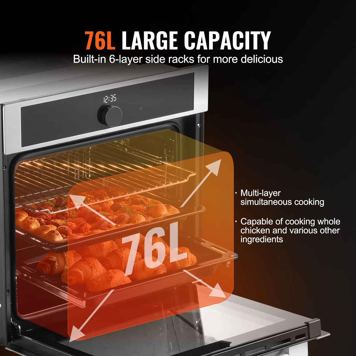 KFFKFF Solo Wall Oven, 24" Electrically Integrated Wall Oven with 16 Culinary Functions, 2.68 Cu.Ft Electric Wall Ovens with Timing Device, 3150W Electric Oven inclusive of Baking Rack and Tray