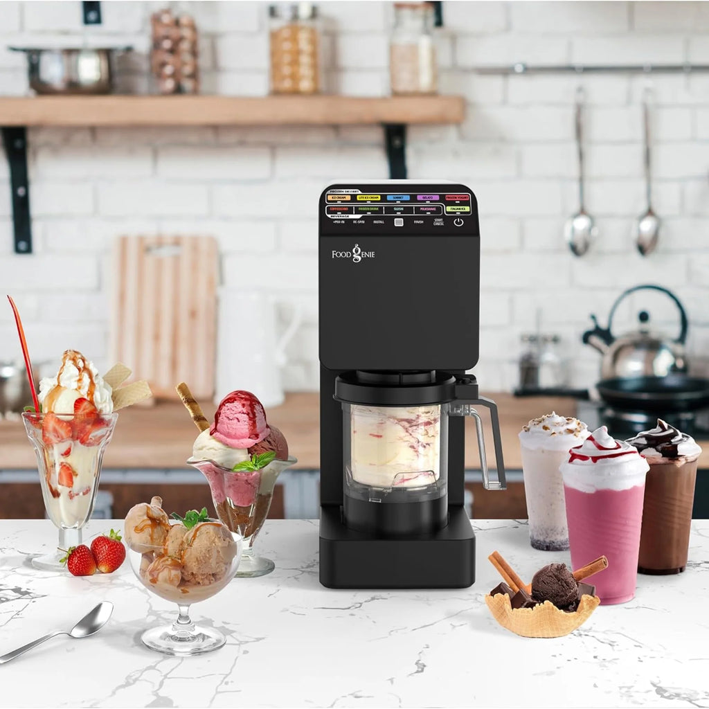 Food Genie: Dessert Station - Black - 11-In-1 Ice Cream & Frozen Treat Maker, (3) 16oz Tubs, Create Sorbet-Milkshakes-Drinks & More, Dual-Drive Motors