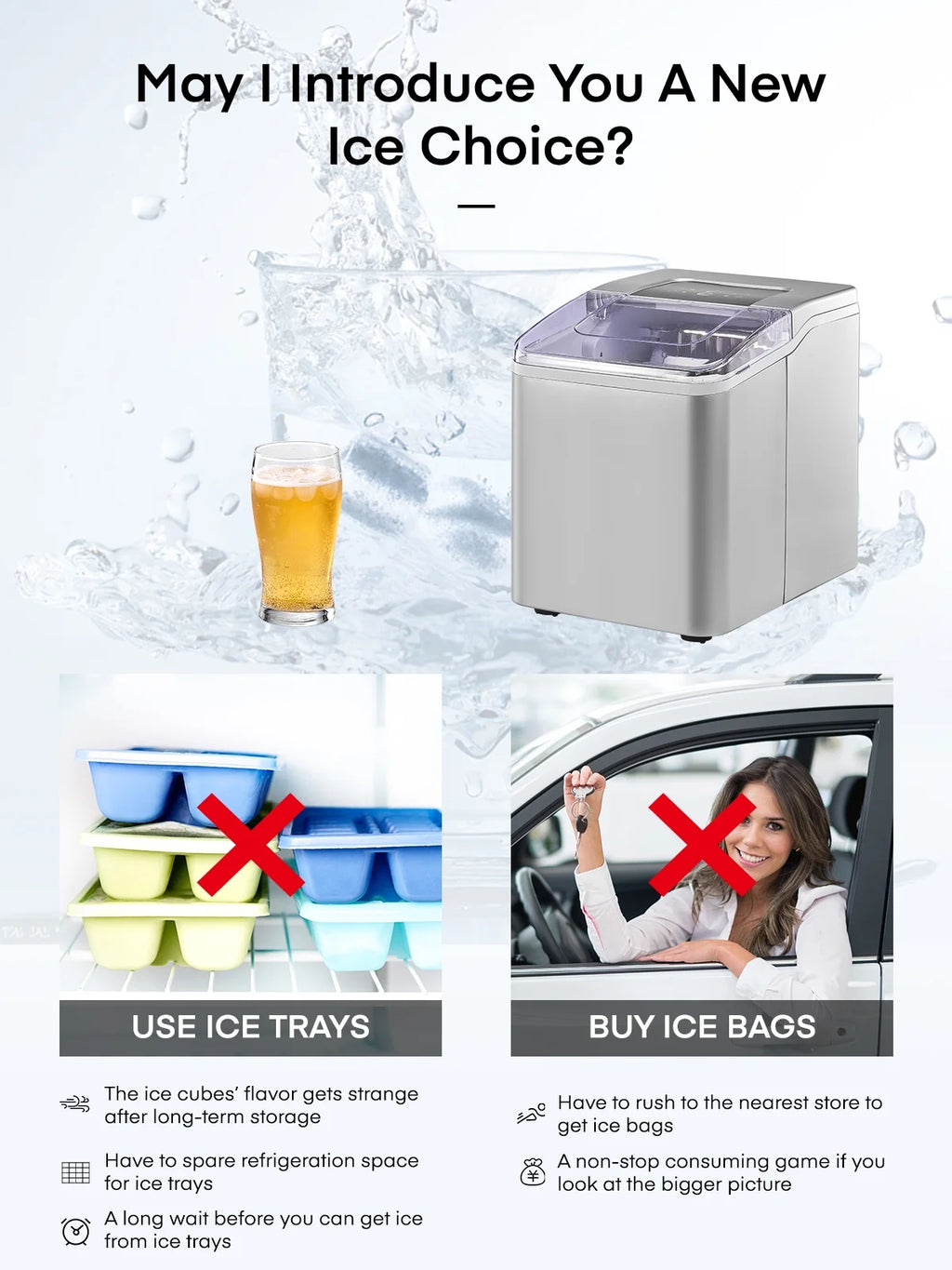 Ice Maker Countertop 2 Ice Sizes, 30 lbs Bullet Ice in 24H, Self-Clean, 9 Cubes in 5 Mins, FOHERE