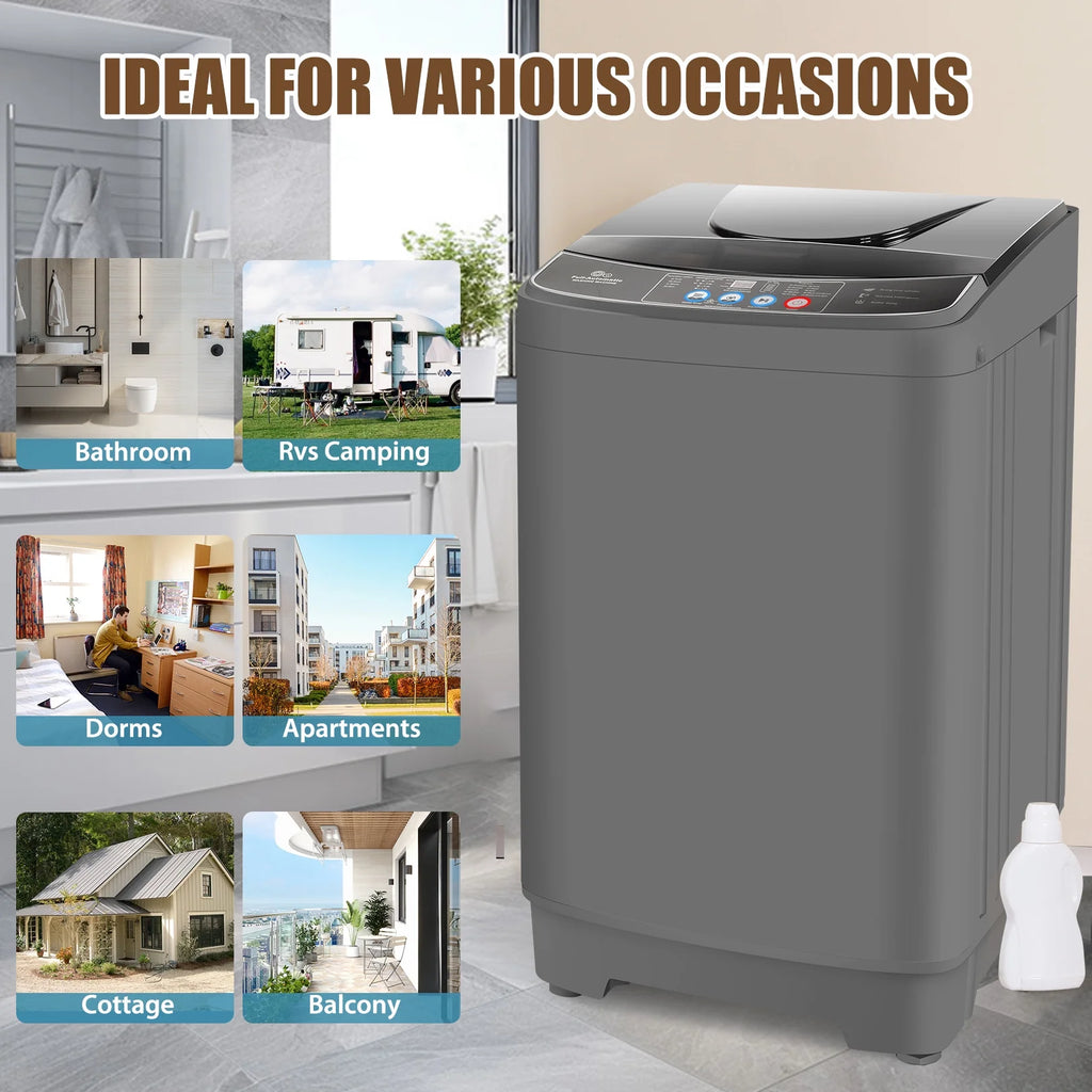 Veeboto Portable Washing Machine, 18.7Lbs Capacity Portable Washer with Drain Pump, 10 Wash Programs/8 Water Levels/LED Display, Full-Automatic Compact Laundry Washer for Apartment, Dorm, Home