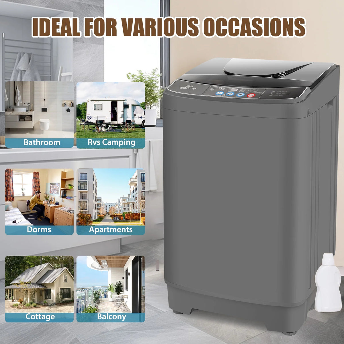 Veeboto Portable Washing Machine 15.6lbs Full-Automatic Washer, Compact Wash & Dry Combo with Drain Pump for Home, Dorms, Apart, White