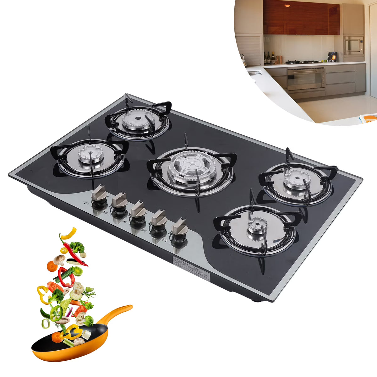 Dwellnix Stainless Steel Home 5 Burners NG LPG Dual Fuel Gas Stovetop 30 inch Gas Cooktop