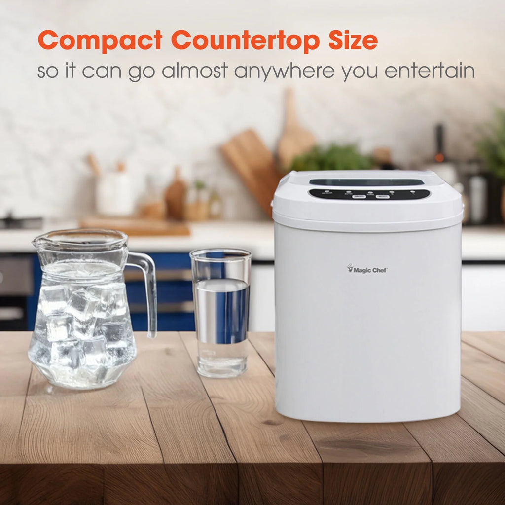 Magic Chef 27 lb. Capacity Portable Countertop Ice Maker, White and Makes Bullet Ice