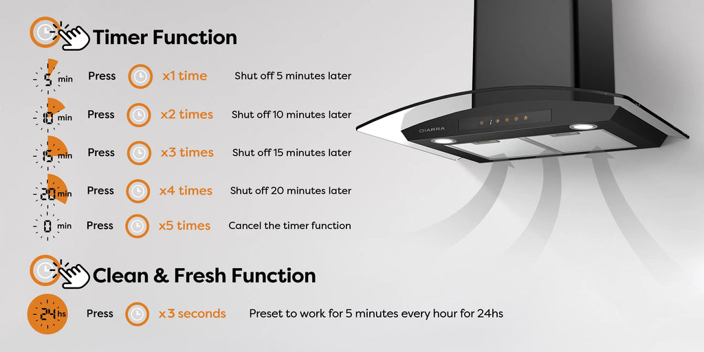 CIARRA Wall Mount Range Hood 30 inch with Tempered Glass 450 CFM Kitchen Vent Hood Ductless Ducted Convertible CAS50275