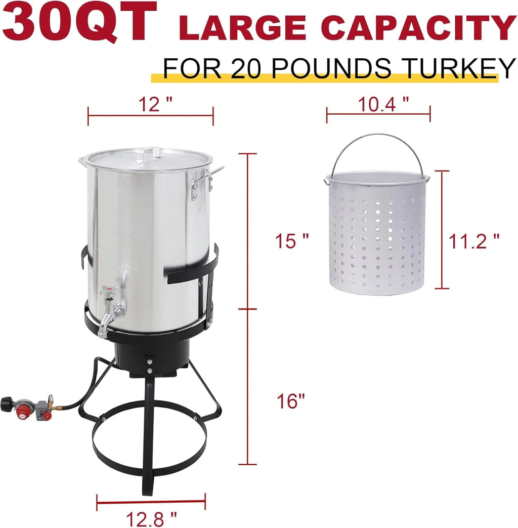 Red Mountain Valley Outdoor Propane Turkey Deep Fryer Set 30&10 Quart Fish Fryer with Basket, 50,000 BTU Burner, Large Seafood Boiler Kit, Outdoor Cooking for Frying, Boiling