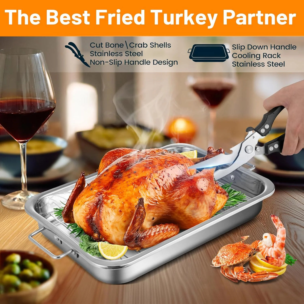 30QT Stainless Steel Turkey Fryer&Seafood Boil Pot with 55,000BTU Propane Burner for Outdoor Cooking of Turkey,Crab,Lobster and Shrimp