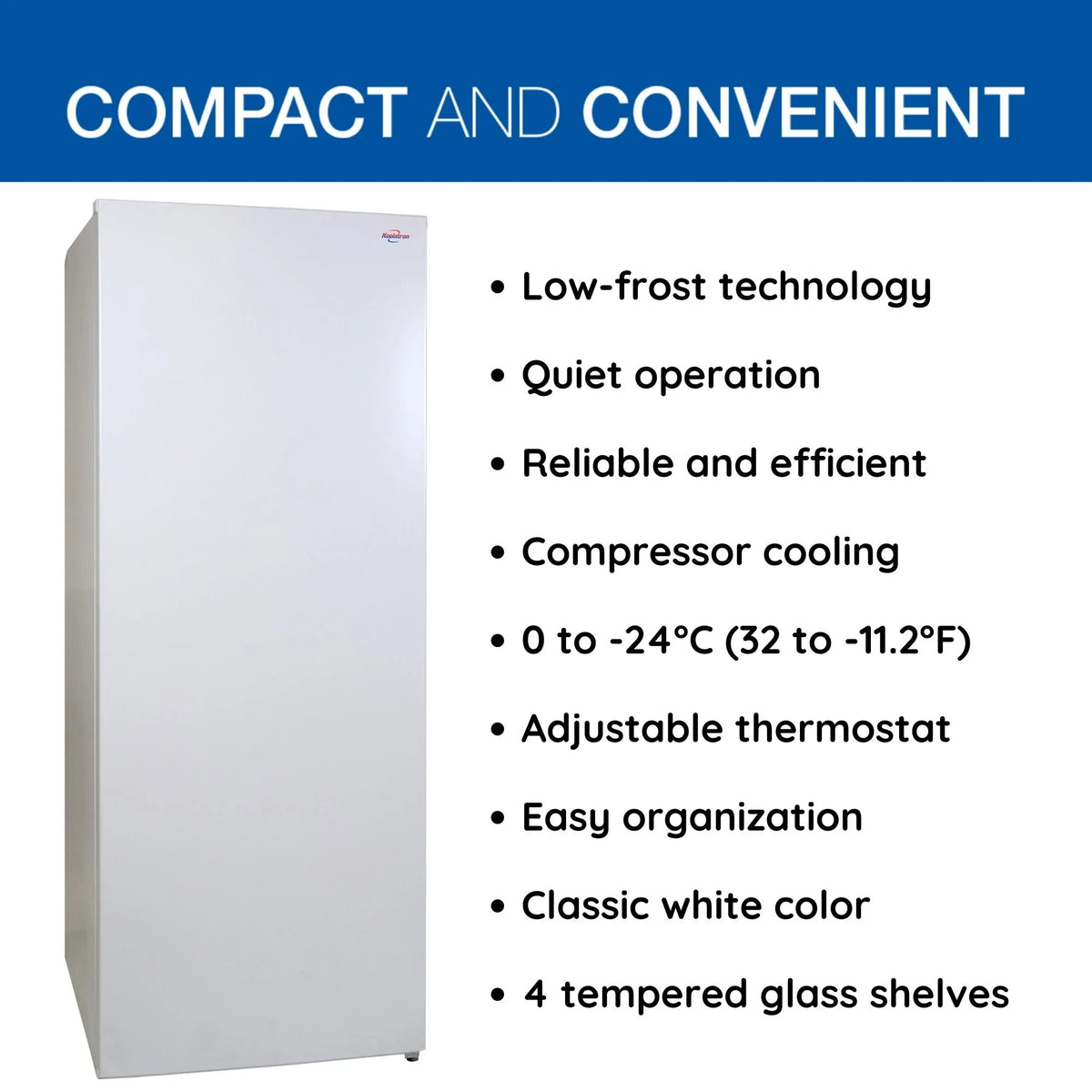 Koolatron? Compact Upright Freezer, White, 200 liter/7.0 Cu ft, Garage Ready