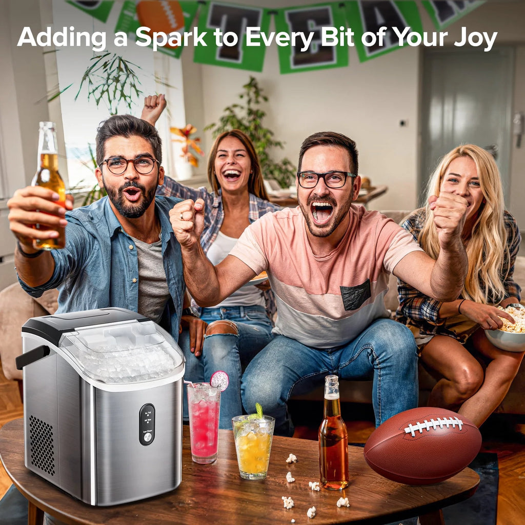 Auseo SS Nugget Countertop Ice Maker with Soft Chewable Ice, 35Lbs/24H, Self-Cleaning, Ice Scoop, Stainless Steel Silver, for Kitchen/Office/Party