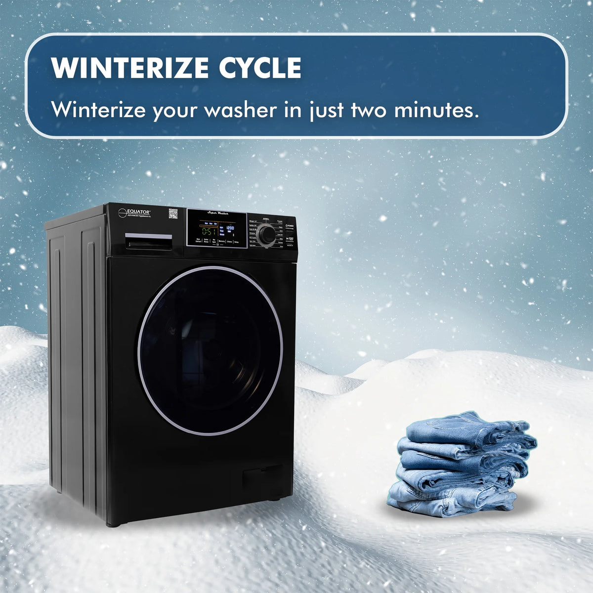 Equator 1.6 cu.ft./15 lbs Black 110V Front load Washer 15 programs + Pet Cycle
