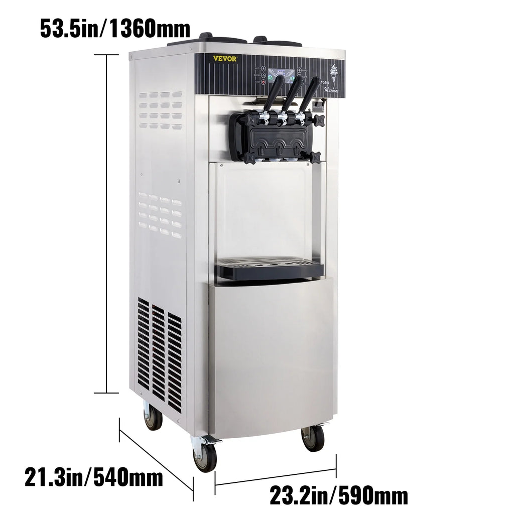 VEVOR 2200W Commercial Soft Ice Cream Machine 3 Flavors 5.3 to 7.4Gallons per Hour Auto Clean LED Panel Perfect for Restaurants Snack Bar supermarkets 2200W