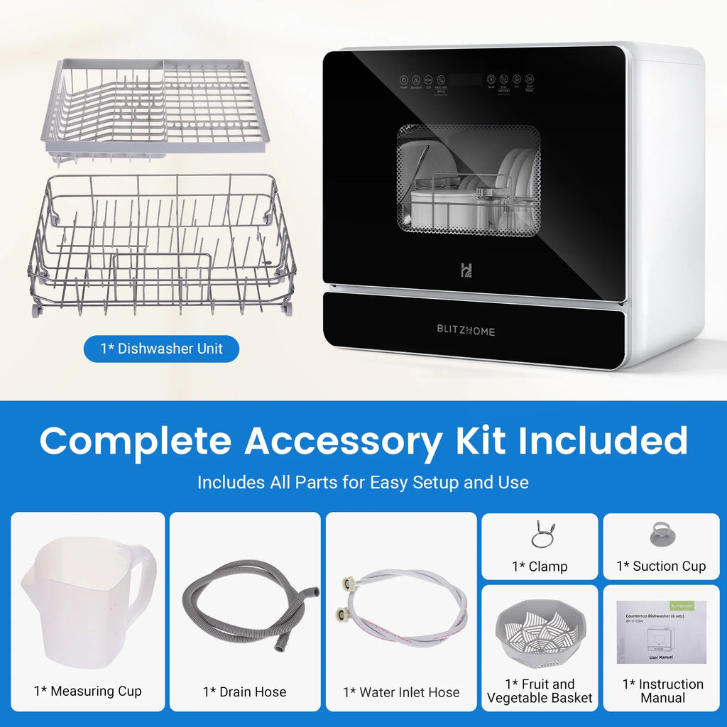 BLITZHOME Portable Countertop Dishwashers, Compact Smart Dishwashers with 5 L Built-in Water Tank,5 Modes and Baby Care for Apartments& RVs, No Installation Needed