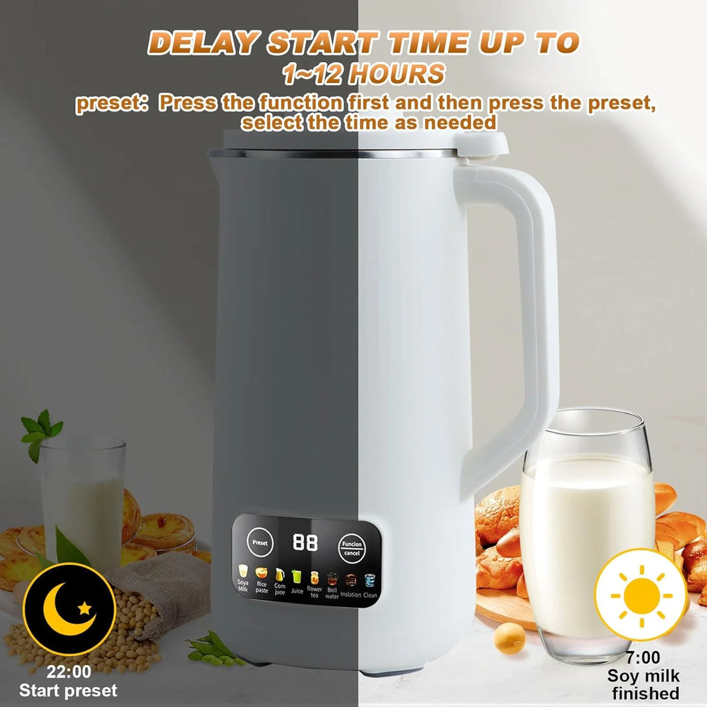 Nut Milk Maker Machine, 20 oz Automatic Milk Machine with 10 Blades, Plant-Based Milk, Oat, Soy, Dairy Beverages, Soy Milk Maker with 12 Hours Timer/Keep Warm/Auto-clean(White)