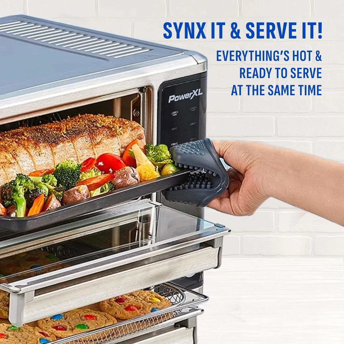 PowerXL SmartSynx Dual Door Oven, 8 Quick-Touch Cooking Presets including Air Fry, Toast, Bake, Broil, Reheat and More Cook 2 Different Foods at the Same Time, Large Capacity & Adjustable Temperature