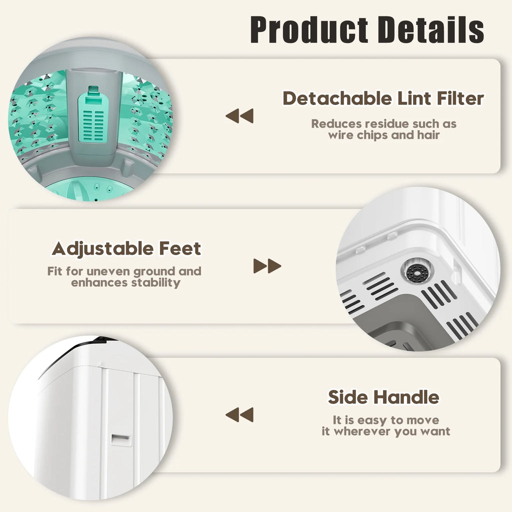 Auertech 18lbs Portable Washing Machine, Fully Automatic Portable Washer with LED Display,Washer & Dryer Combo, 7 Wash Cycles, 4 Water Levels