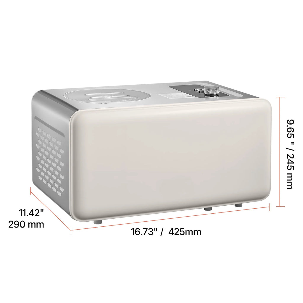 KFFKFF Automatic Ice Cream Maker with Built-in Compressor, 2-Quart Capacity, Stainless Steel Electric Gelato and Sorbet Machine, 3 Modes for Home Use