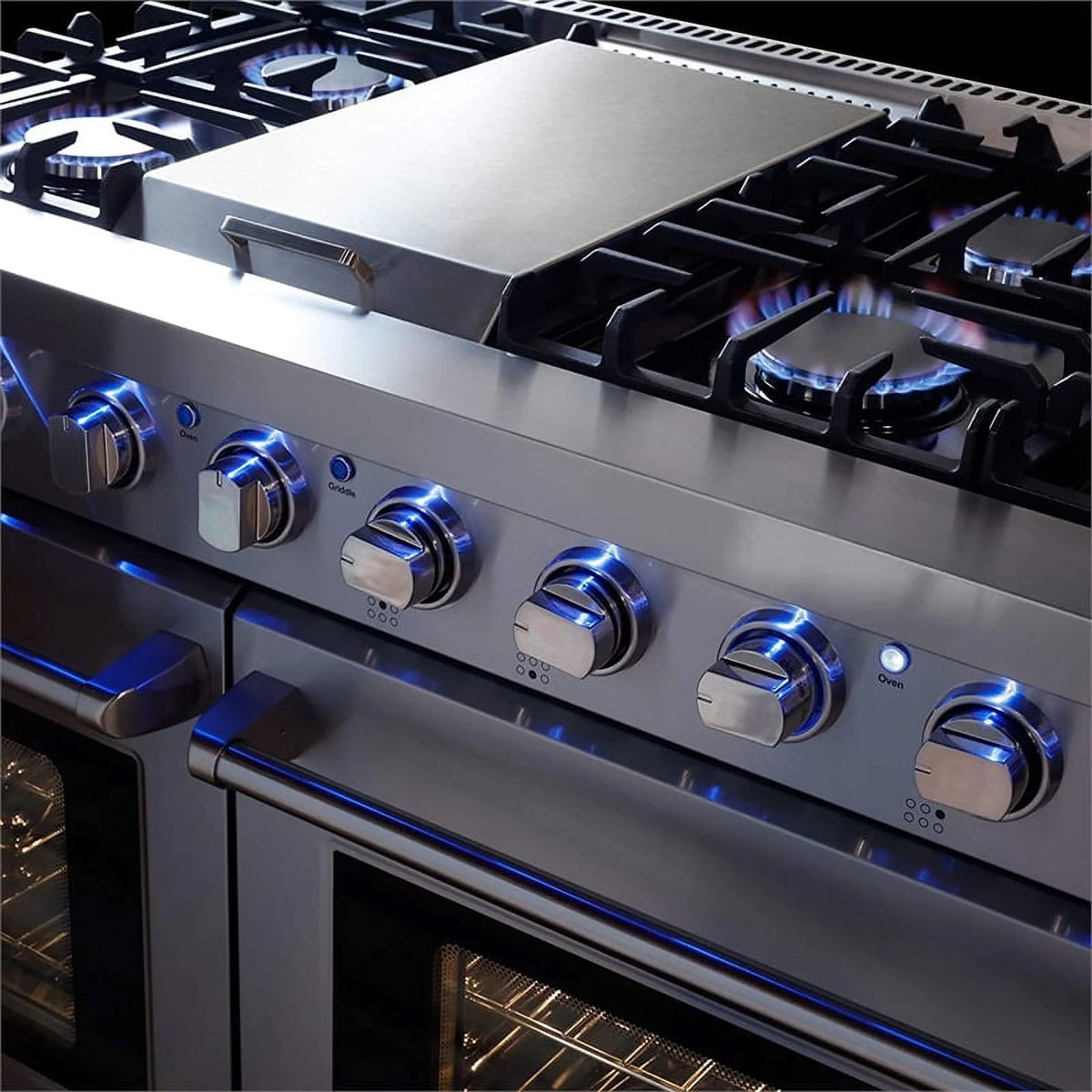 48" Freestanding Double Oven Gas Range, 6 Sealed Gas Burners, Convection Oven