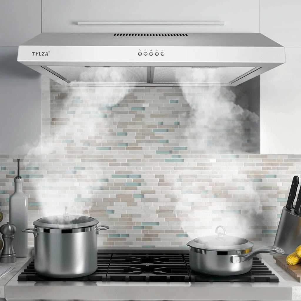 Tylza 30" 600 CFM Stainless Steel Kitchen Under Cabinet Range Hood with 2 x 2W LED Lights and 2 Replacement Charcoal Filter