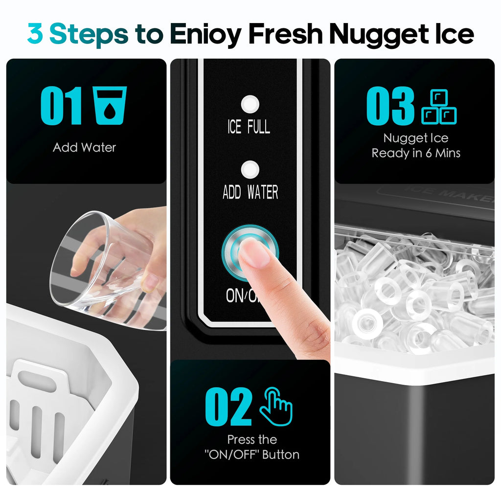Fenbeli 26lbs/24H Countertop Ice Maker Machine with Handle, Portable Ice Maker Machine with Auto-Cleaning, Black
