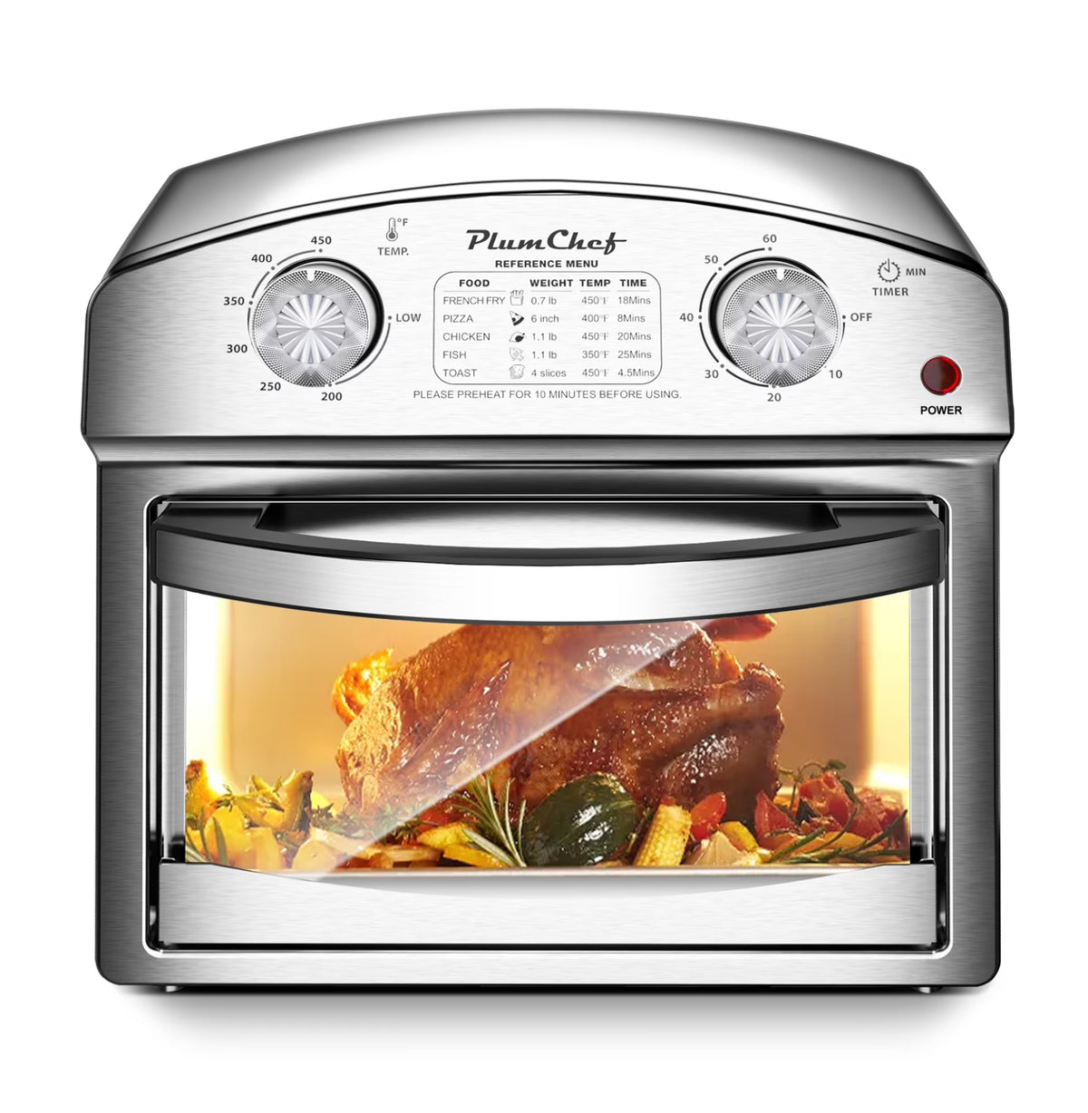 12.5 Quart 7-in-1 Convection Toaster Oven, 1500W, Stainless Steel, with 5 Pre-Set Menus �C Roast, Bake, Grill, Broil, Toast, Dehydrate & Defrost, Silver