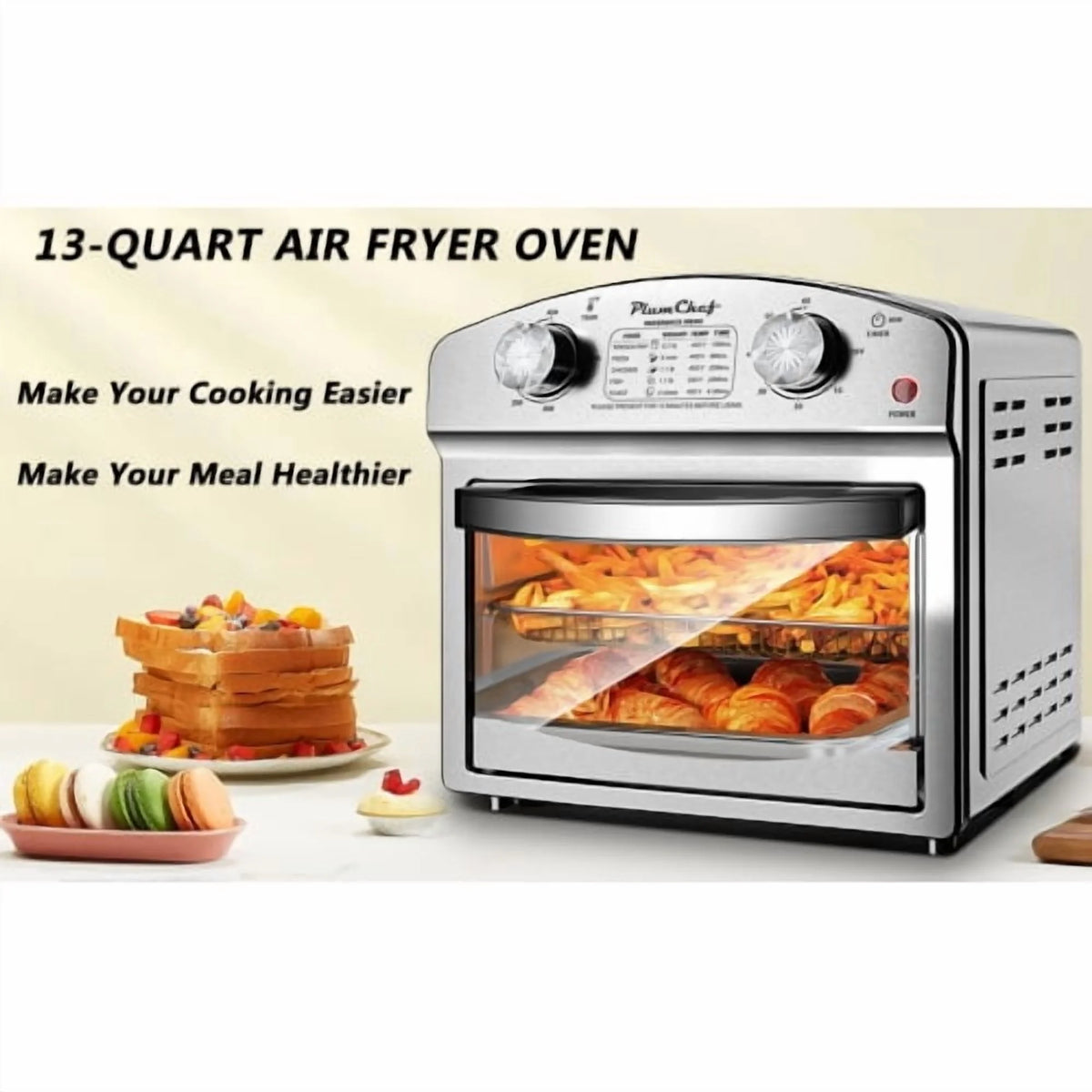 12.5 Quart 7-in-1 Convection Toaster Oven, 1500W, Stainless Steel, with 5 Pre-Set Menus �C Roast, Bake, Grill, Broil, Toast, Dehydrate & Defrost, Silver